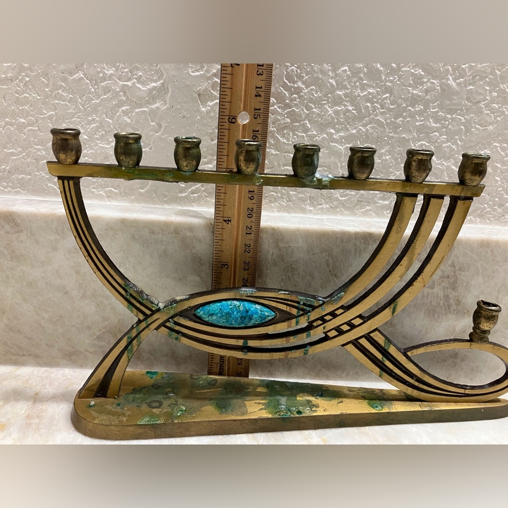 Elegant Gold and Blue Menorah - Picture 3 of 7